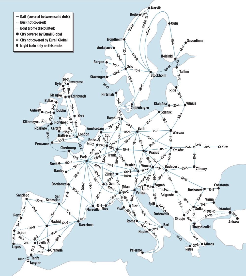 rail map of europe Train Ticket Cost Estimate Maps rail map of europe